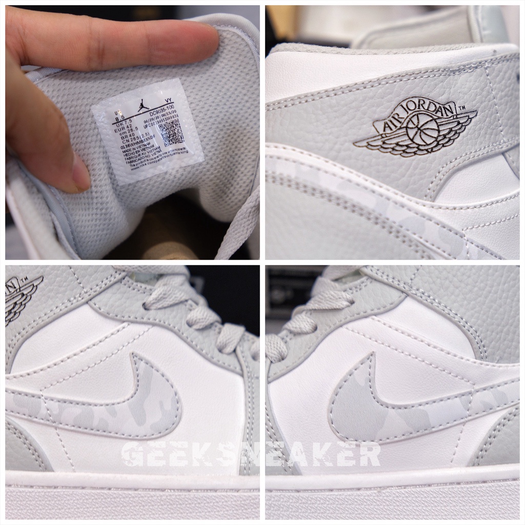 Giày Thể Thao Cổ Cao | Sneaker MidTop - Jordan 1 Mid Grey Camo