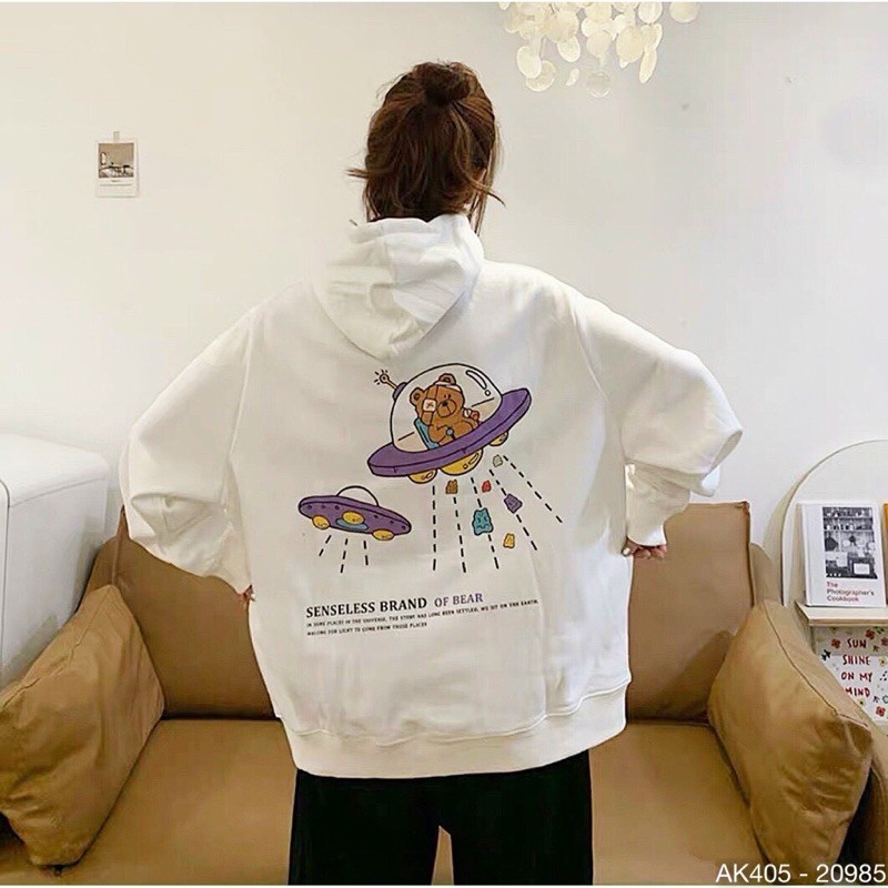 Áo Khoác Hoodie Nỉ Bông Tay Phồng Form Rộng Cánh Dơi In UF.O SWAETER HOODIE Nữ in GẤU U.F.O - AK 3405 | BigBuy360 - bigbuy360.vn