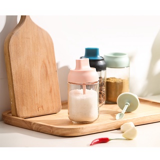 Hủ đựng gia vị, Lọ đựng gia vị bằng thủy tinh kèm muỗng thìa cao cấp có nắp kín chống ẩm dung tích 250ml EC Life 01