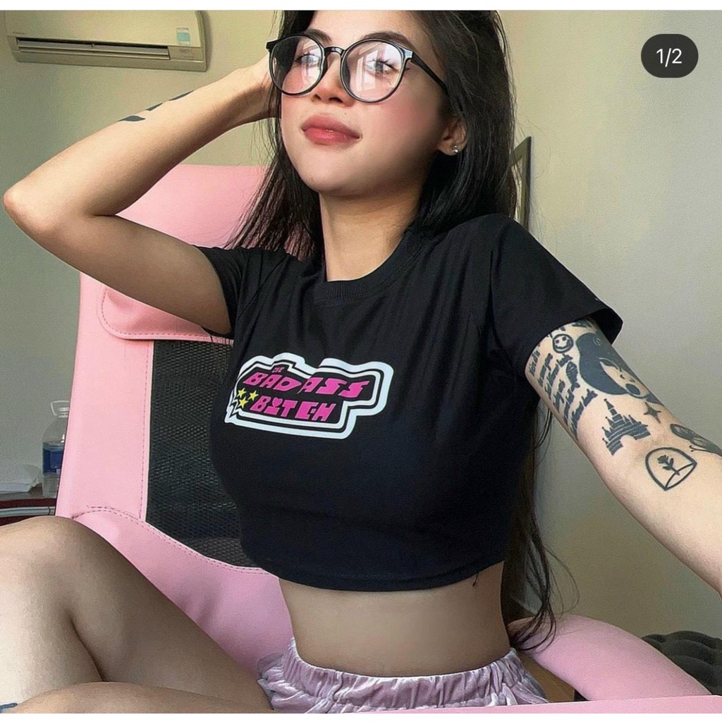 Áo Croptop Ôm Body Cổ Tròn Tay Ngắn Họa Tiết In Chữ B.A.B Siêu Chất Alohashop91