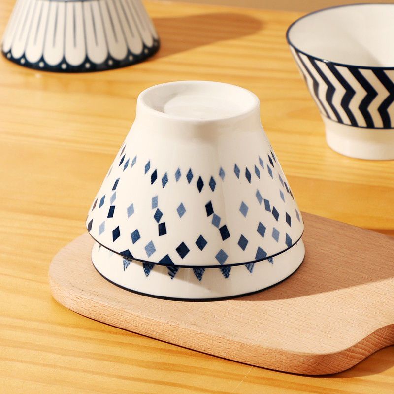 Combo 4-5 bát ăn cơm họa tiết phong cách Nhật cực xinh, bát sứ hình nón size 5 inch