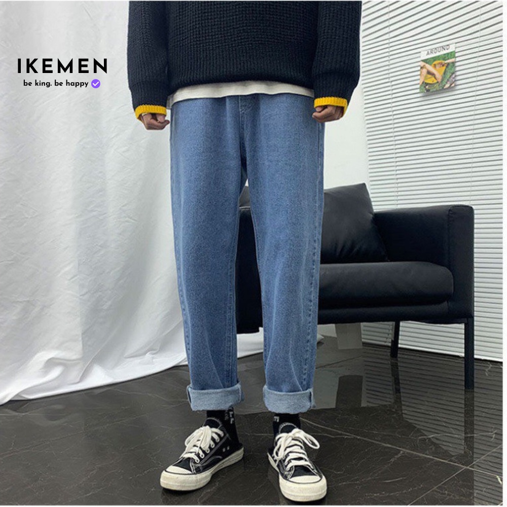 Quần jean nam ống rộng Ikemen, quần baggy nam nữ ống suông, rộng co giãn 4 chiều