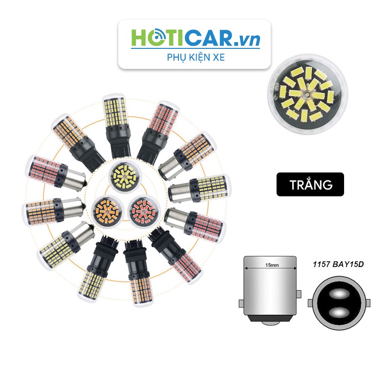 Đèn LED hậu, phanh, xi nhan siêu sáng T203014-144 kiểu chân 1157 (BAY15D) Màu trắng