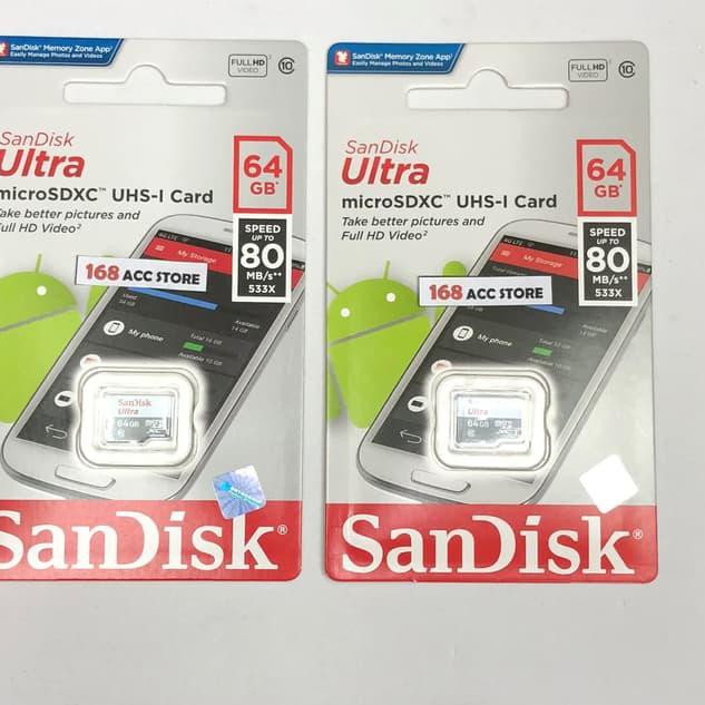 Thẻ Nhớ Micro Sd 64gb Ultra Class 10 80mbps Hiệu Sandisk