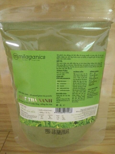 Combo 3 gói: trà xanh, yến mạch, cám gạo Milaganics (100g/gói)