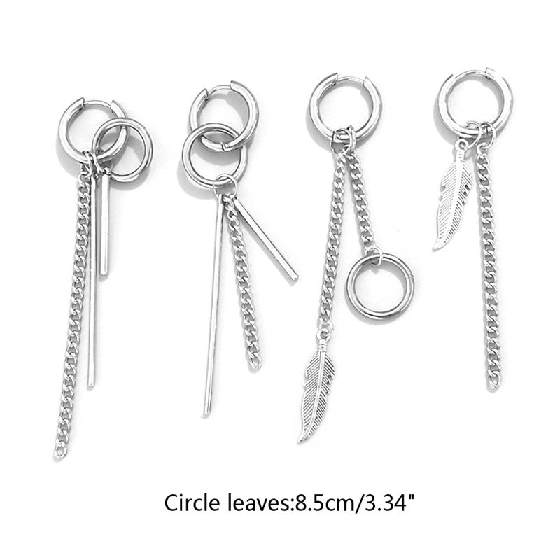 flgo* 4 Pcs/set Fashion Long Chain Earring Men Women Simple  Stainless Steel Silver Earrings
