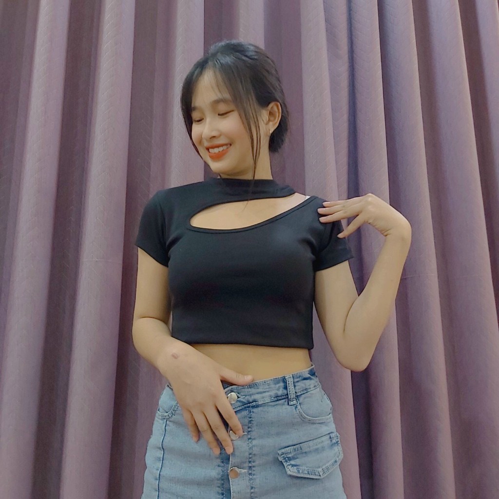 Áo Croptop -  Áo thun croptop nữ body cổ tim cao cấp chất cotton mát mịn sang chảnh CRT002 | BigBuy360 - bigbuy360.vn