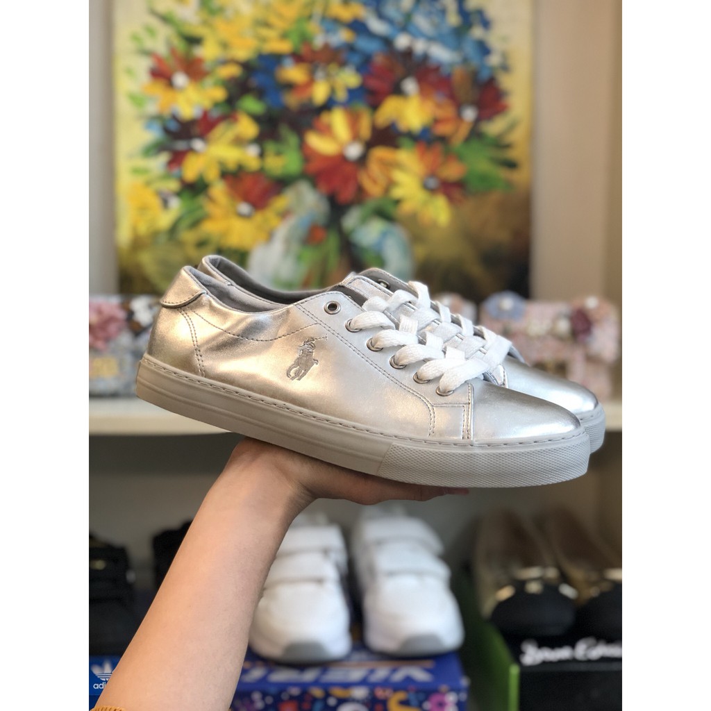 Giày Thể Thao poLo Trắng Bạc Bé Gái  Êm Nhẹ, Đế Chống Trơn Trượt tốt, Da Pu Mềm Phù Hợp Cho Bé Đi Chơi Đi Học Siz 35 37