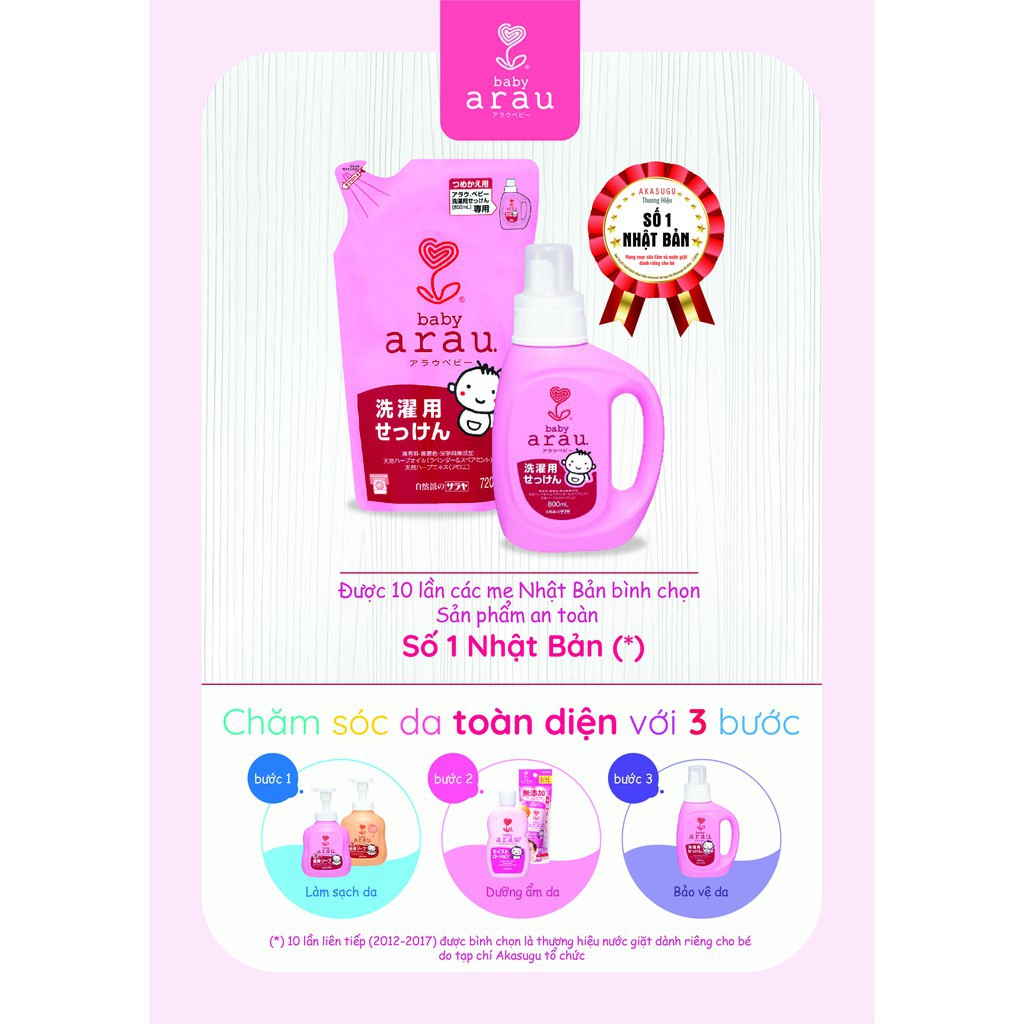 Nước giặt đồ trẻ em Arau Baby dạng bình 800ml