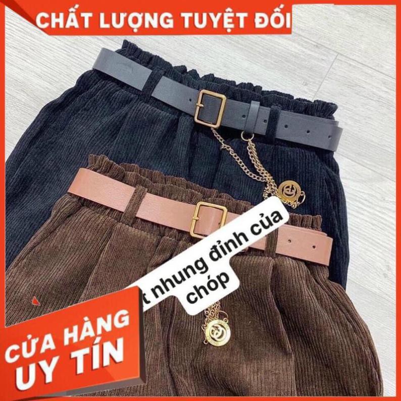 Quần baggy nhung tăm quần mùa đông kèm đai cao cấp