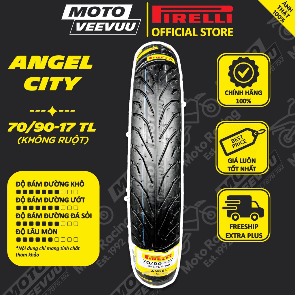 Vỏ lốp xe máy PIRELLI 70/90-17 TL Angel City (Lốp không ruột)