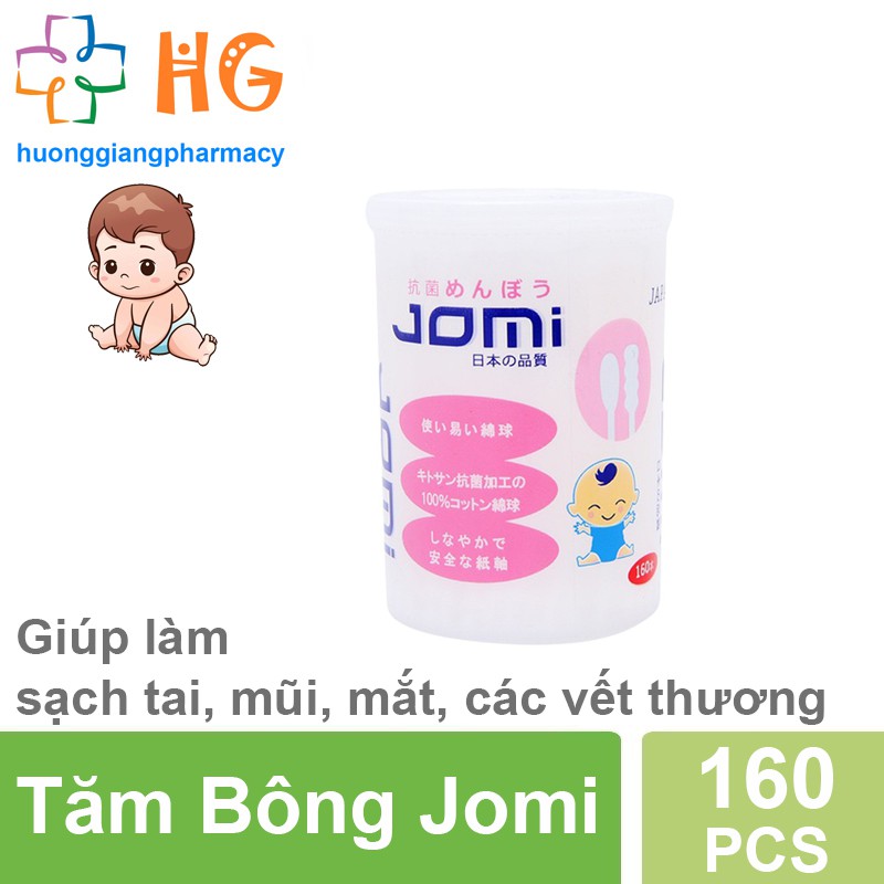 Tăm bông kháng khuẩn trẻ em Jomi (Hộp 160 chiếc)