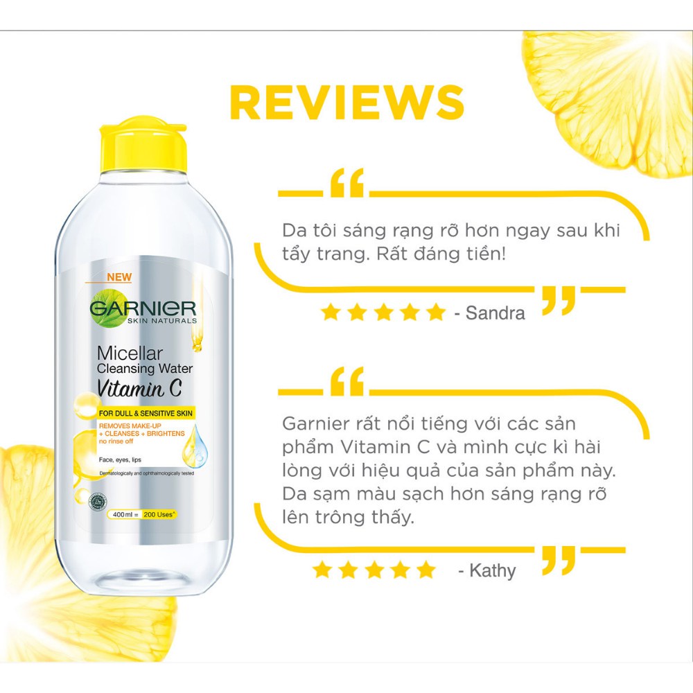Nước Làm Sạch Và Tẩy Trang Dưỡng Sáng Da Micellar Water Vitamin C GARNIER 400ml