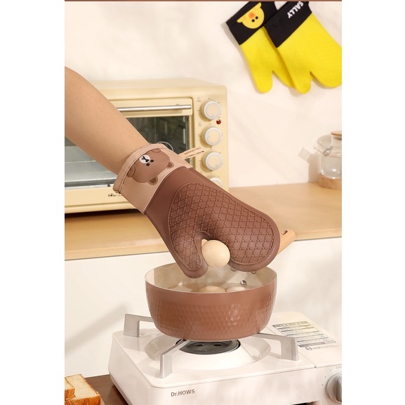 LINE FRIENDS Găng tay chống bỏng Silicone Cách nhiệt Bếp Lò vi sóng, Nướng chống trượt dày dặn