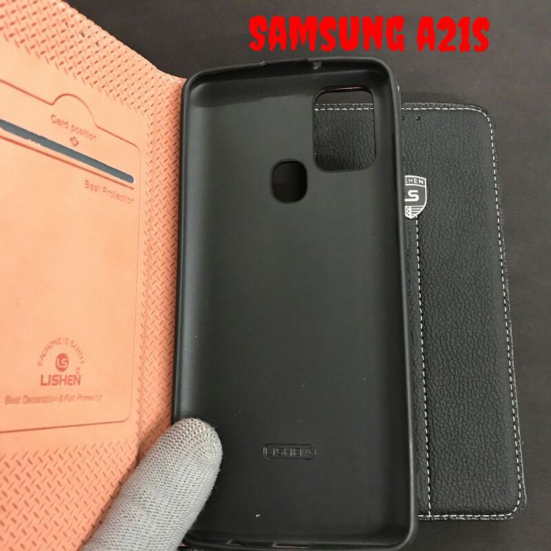 Ốp Lưng Bao Da Nắp Gập Samsung A21s Hiệu Lishen Lịch Sự