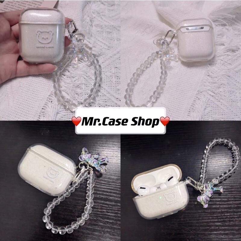 Case Airpods 1/2 Pro Vỏ Ốp Đựng Tai Nghe Dẻo Gấu Pha Lê Kèm Dây - Mr.Case