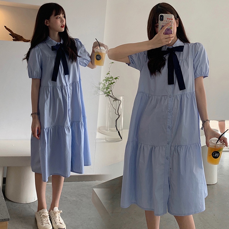 Váy Babydoll Midi Tay Ngắn Dáng Rộng Lưng Cao Thời Trang Mùa Hè Xinh Xắn Cho Nữ