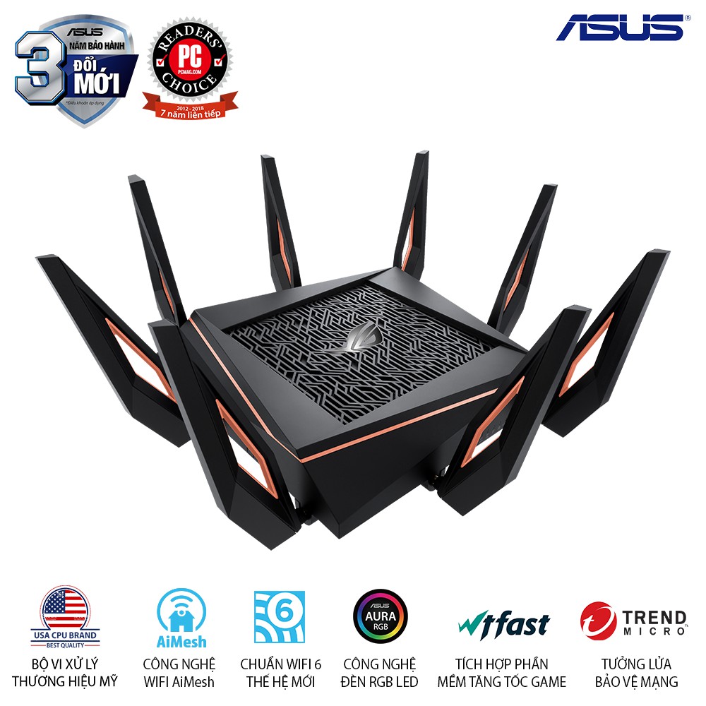 Bộ phát wifi router Asus Rog Rapture GT-AX11000 AX11000 WTFast, AiMesh 360 WIFI Mesh