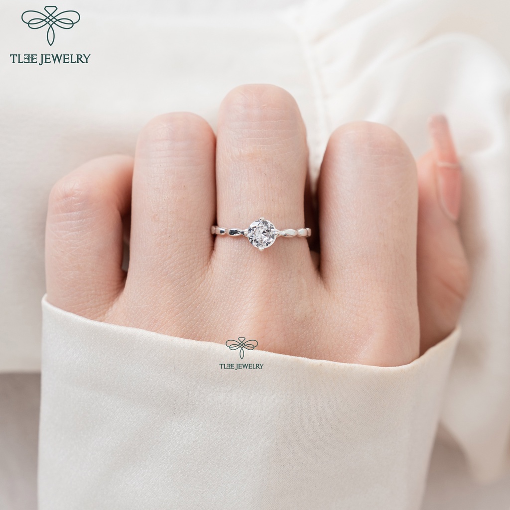 Nhẫn bạc nữ TLEE ổ đá 6li bốn chấu viền dáng hạt trơn sang trọng TleeJewelry A0206