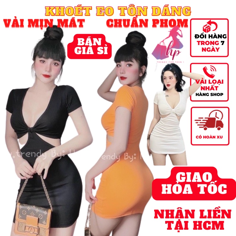 Váy đầm ôm body nữ khoét eo cổ V tay ngắn thời trang 2021 phong cách sexy dễ thương -VD02...