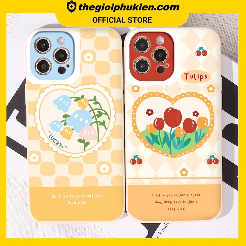 Ốp iphone - Ốp lưng iphone cạnh vuông viền camera Tulip trái tim dành cho ip 6 đến 14promax - ng095