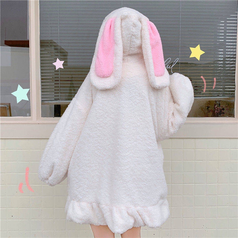 Áo Sweater Nhung Lông Cừu Dày Dặn Phối Tai Thỏ Phong Cách Thời Trang Thu Đông Nhật Bản Mới