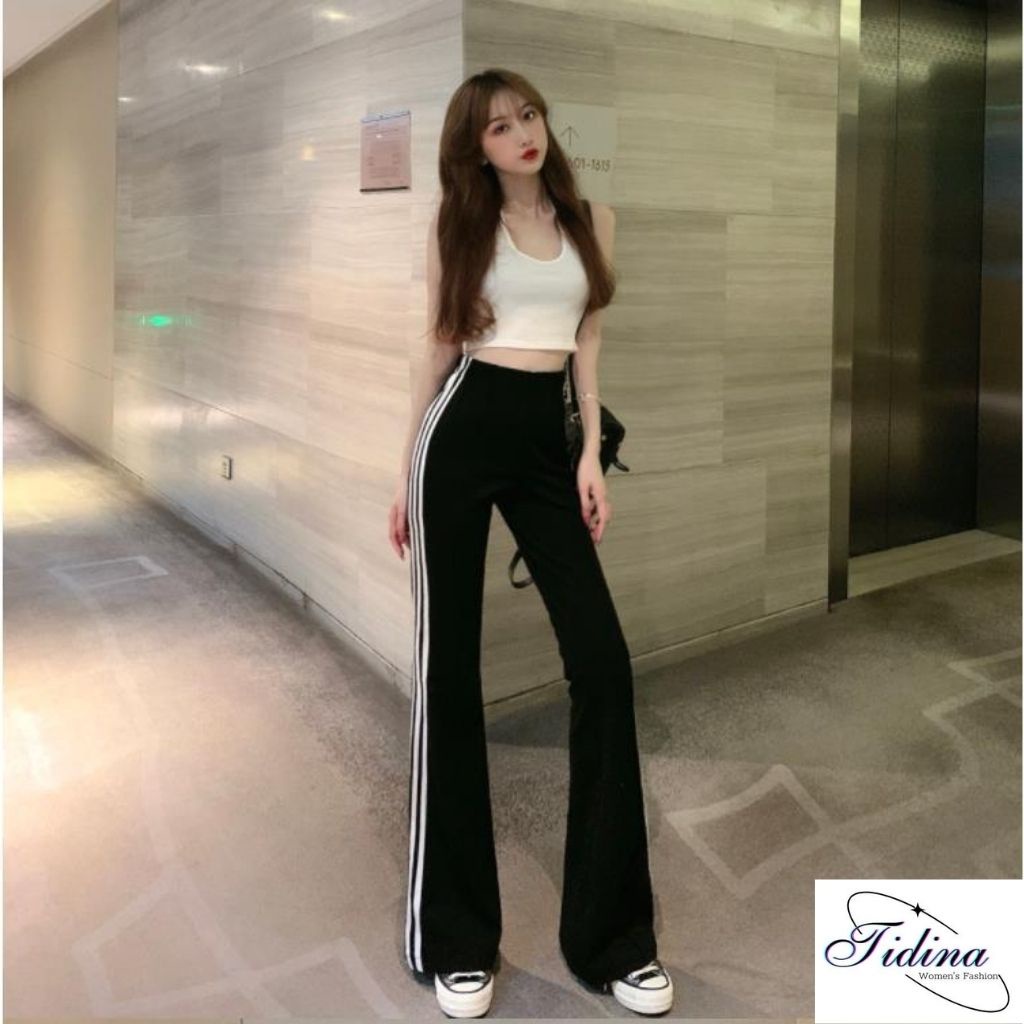 Quần Thể thao TIDINA sọc thể thao cá tính Quần nữ ống loe style sành điệu phong cách thời trang năng động