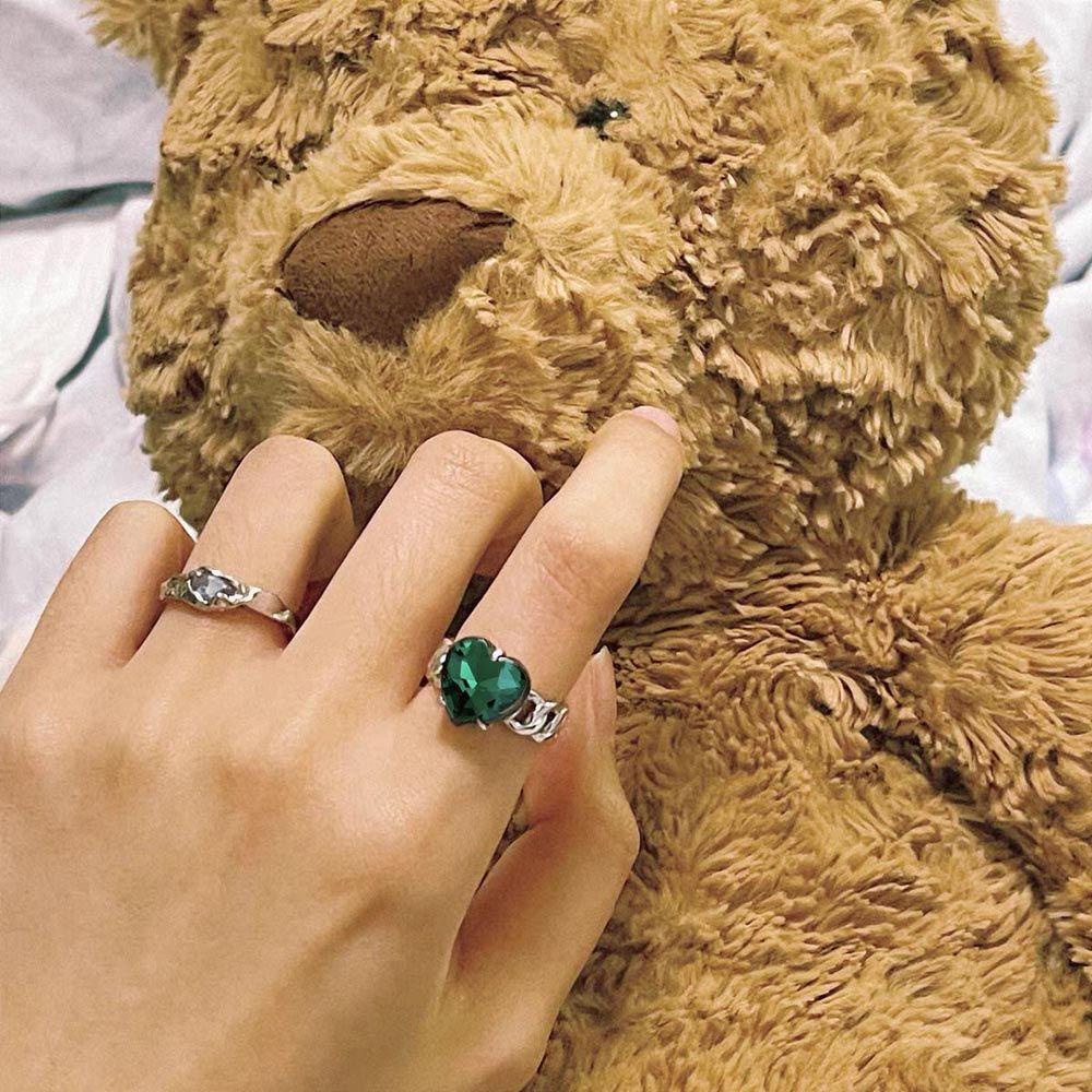 Nhẫn Đeo Khớp Ngón Tay Dạng Hở Hình Vuông Màu Xanh Lá Phối Dây Xích Thanh Lịch Cho Nữ