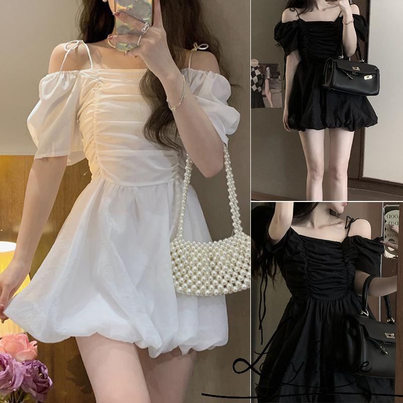 Đầm Chữ A Hai Dây Tay Ngắn Màu Trơn Thời Trang Mùa Hè Cho Nữ