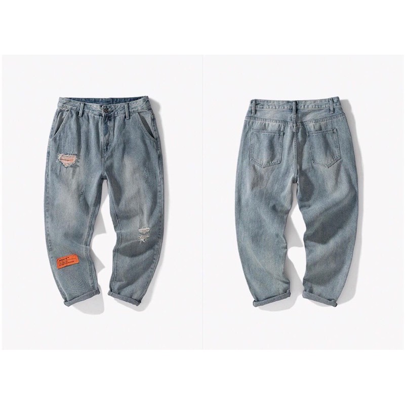 Quần jean OT dáng baggy, wash nhẹ, chất liệu cotton mỏng nhẹ mặc thoải mái | BigBuy360 - bigbuy360.vn