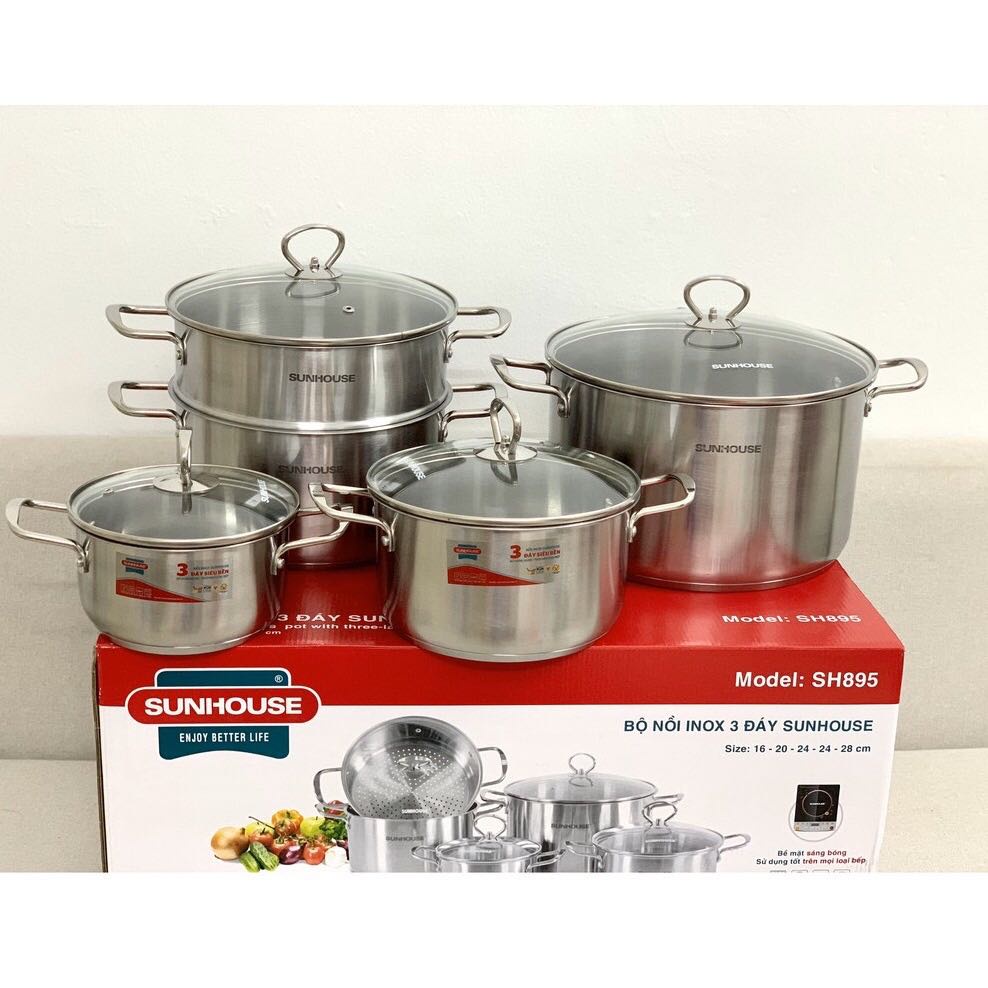 Bộ nồi inox 3 đáy Sunhouse SH89