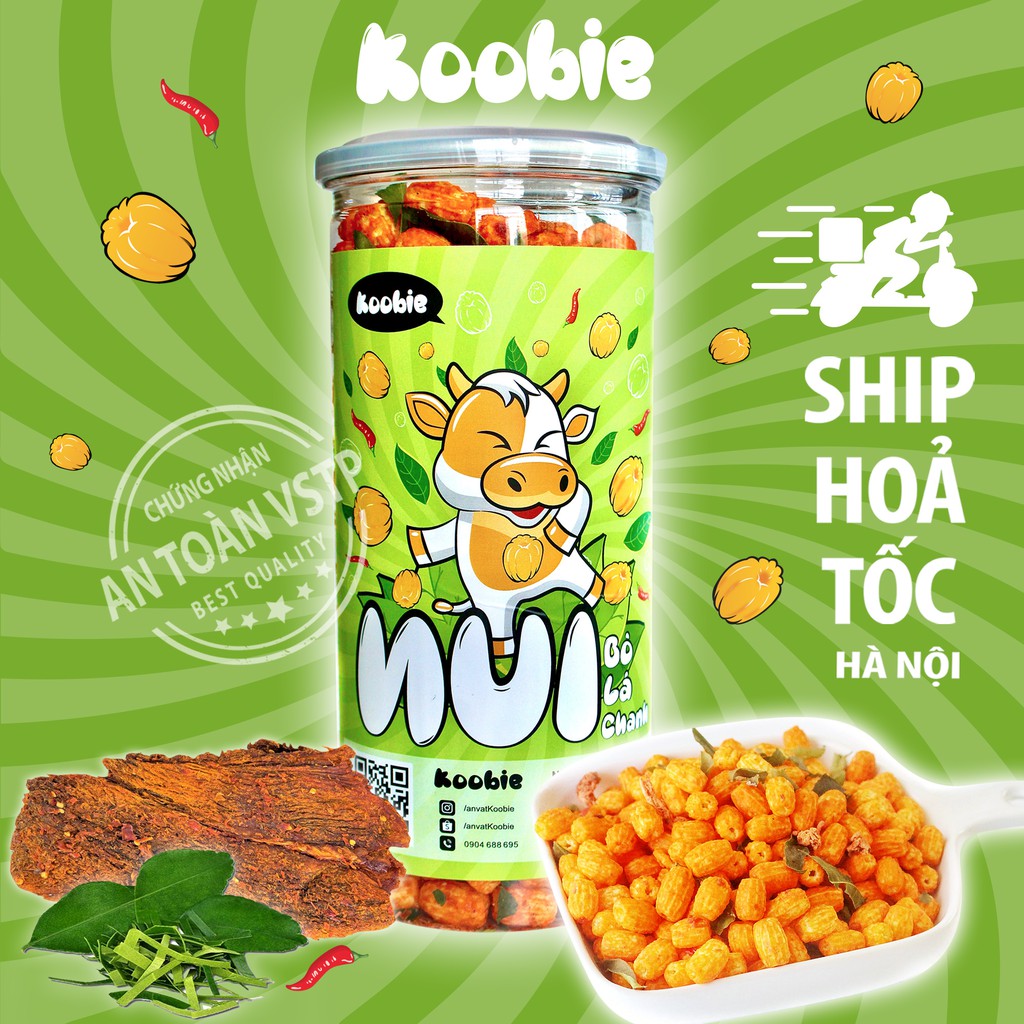 Nui sấy khô mix bò lá chanh 340g Koobie, đồ ăn vặt ngon an toàn vệ sinh, giao hàng Hà Nội siêu tốc