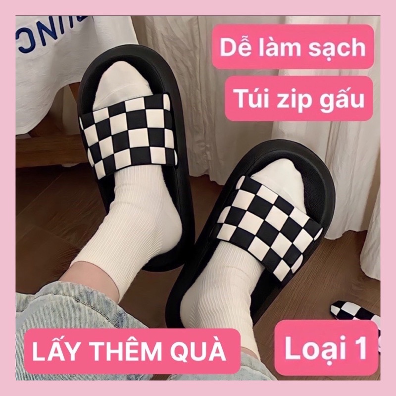 Dép bánh mì,dép quai ngang nam nữ kẻ caro dễ thương loại 1 Mã 01
