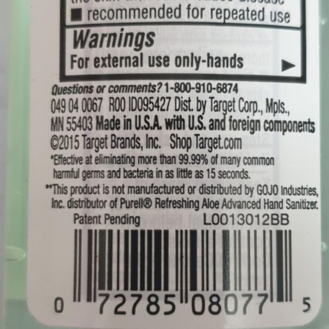 Gel rửa tay khô Up & Up USA made 59ml