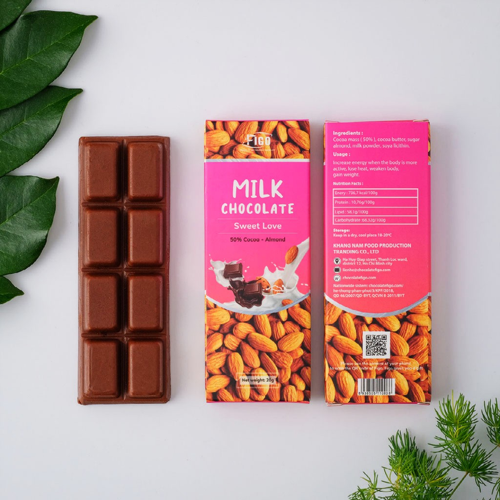 [CHÍNH HÃNG-ĂN LÀ GHIỀN] Milk Chocolate Hạt hạnh nhân 20g 50% cacao FIGO VIET NAM