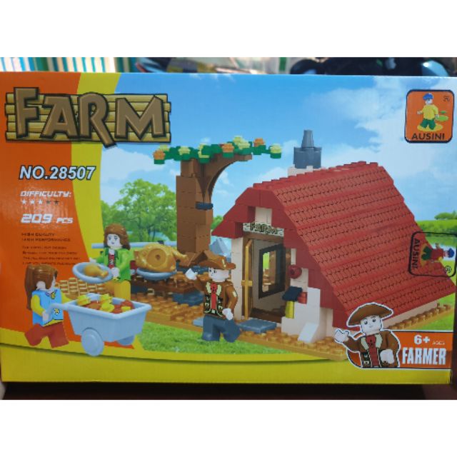 Lego ausini 28507 farm nông trại vui vẻ nhà mái ngói đỏ nông dân đang nướng gà đồ chơi lắp ráp ghép hình thông minh