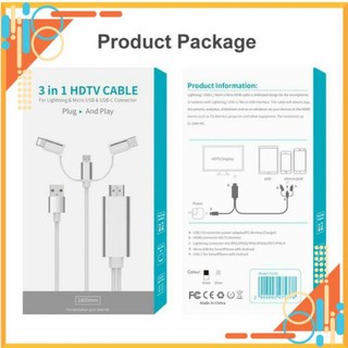 Dây Cáp HDMI Chuyển Đổi TV 3 in 1 cho điện thoại chân Micro, Type C, IPhone (Lightning) dài 1.8m