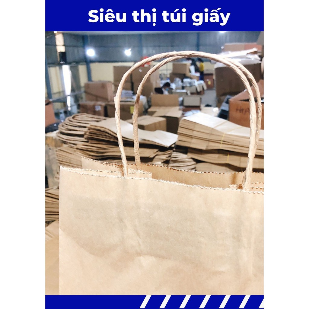 COMBO 10 CHIẾC TÚI GIẤY KRAFT XI MĂNG S5: 21.5x15x41.5 cm CÓ QUAI ( ẢNH THẬT SHOP TỰ CHỤP)