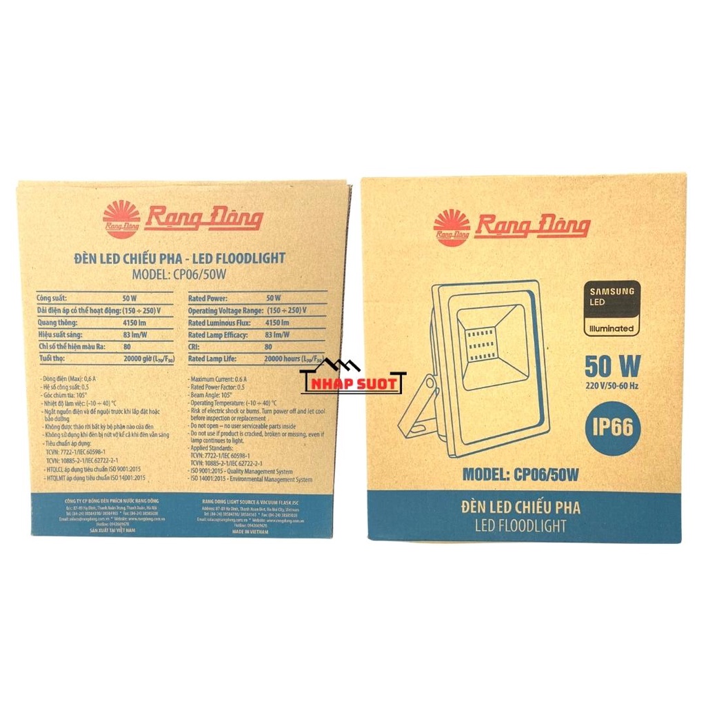 [Chính hãng] Đèn pha LED Rạng Đông chiếu hắt 20W, 30W, 50W có thể lắp ngoài trời chịu nước IP66 (CP06)
