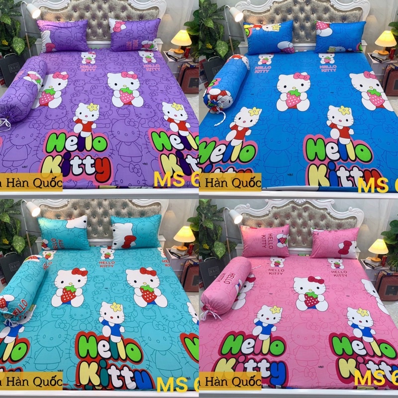Bộ drap thun Hàn Quốc 4 món mẫu hoạt hình kitty cho bé