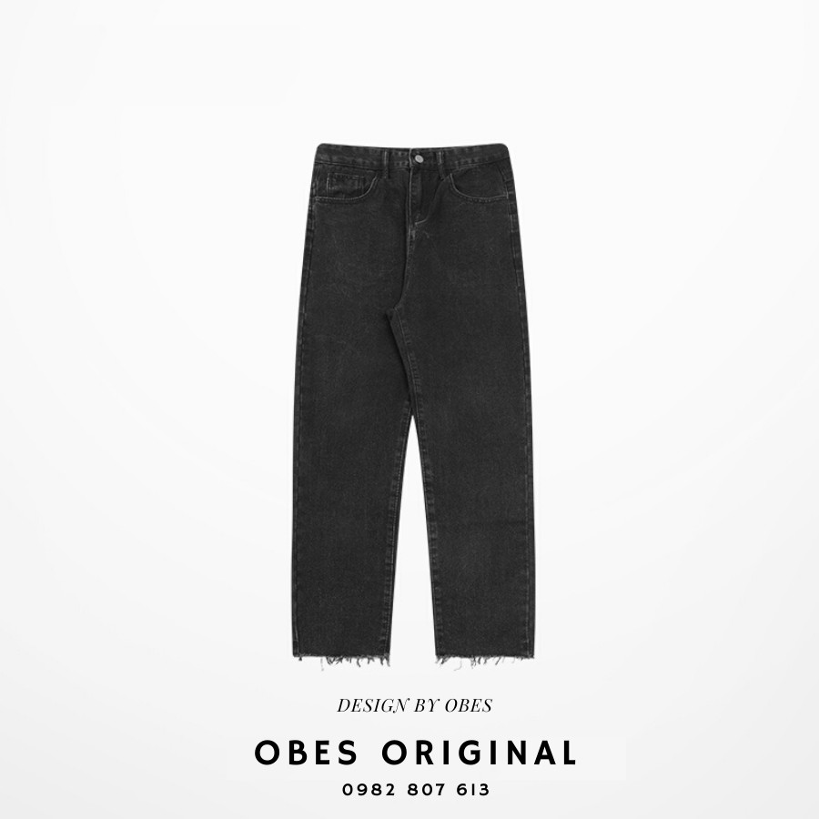 [OBES] Quần jeans đen cut gấu QR101