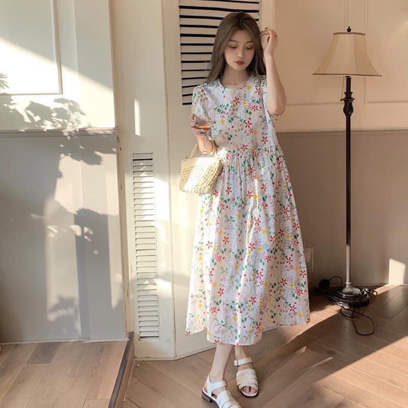Đầm - Váy babydoll thô hoa 2 màu Vintage