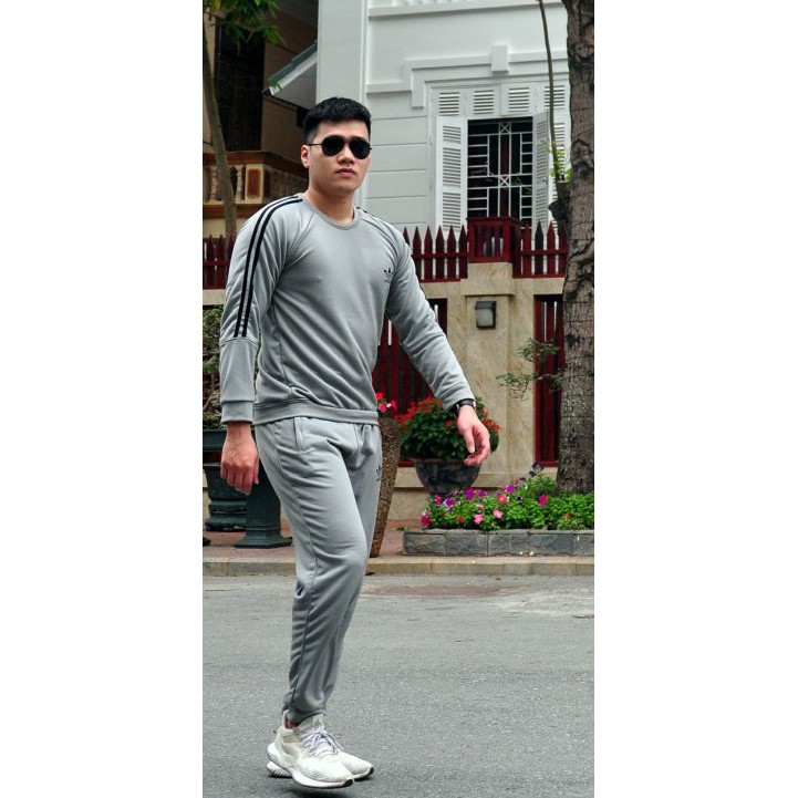 Bộ thể thao nam nỉ thu đông 3 màu, sz 45-75kg 2 sọc tay | BigBuy360 - bigbuy360.vn