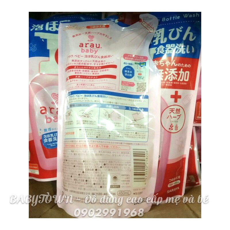Nước rửa bình sữa Arau Baby Foam Bottle Wash SARAYA chai 500ml /túi 450ml