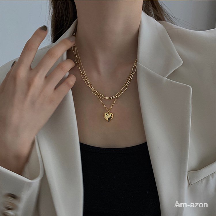 Dây chuyền mặt hình trái tim mạ vàng 18K phong cách Âu Mỹ