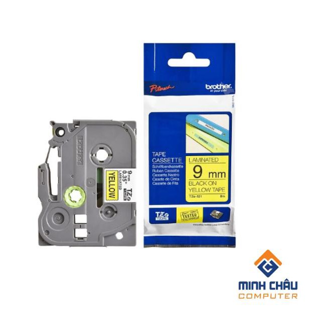 Nhãn in Brother TZe tiêu chuẩn Chữ đen trên nền vàng 9mm TZe621 Hàng chính hãng