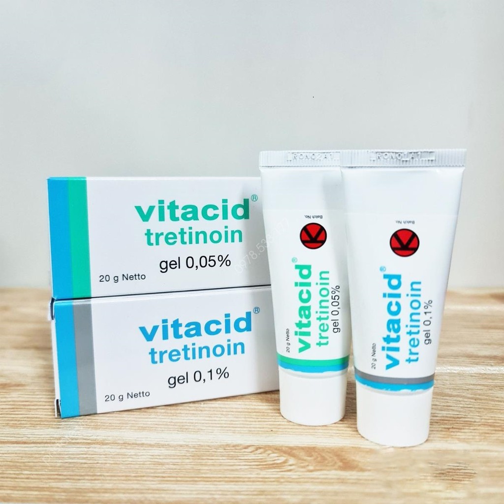 Tretinoin Vitacid gel 0.1% (20g) - kem dưỡng giảm mụn, chống lão hóa, trẻ hóa da Indonesia