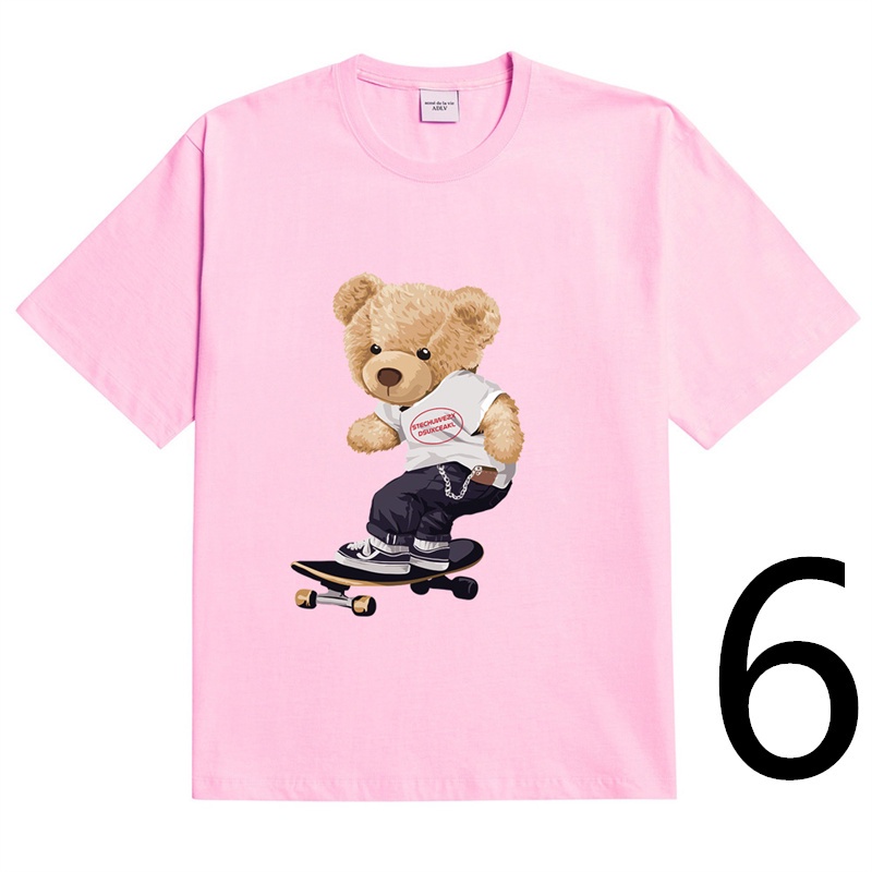 ADLV Áo Thun Cotton Tay Ngắn In Hình Gấu Cổ Điển 7 Màu Thời Trang Cho Nam Nữ