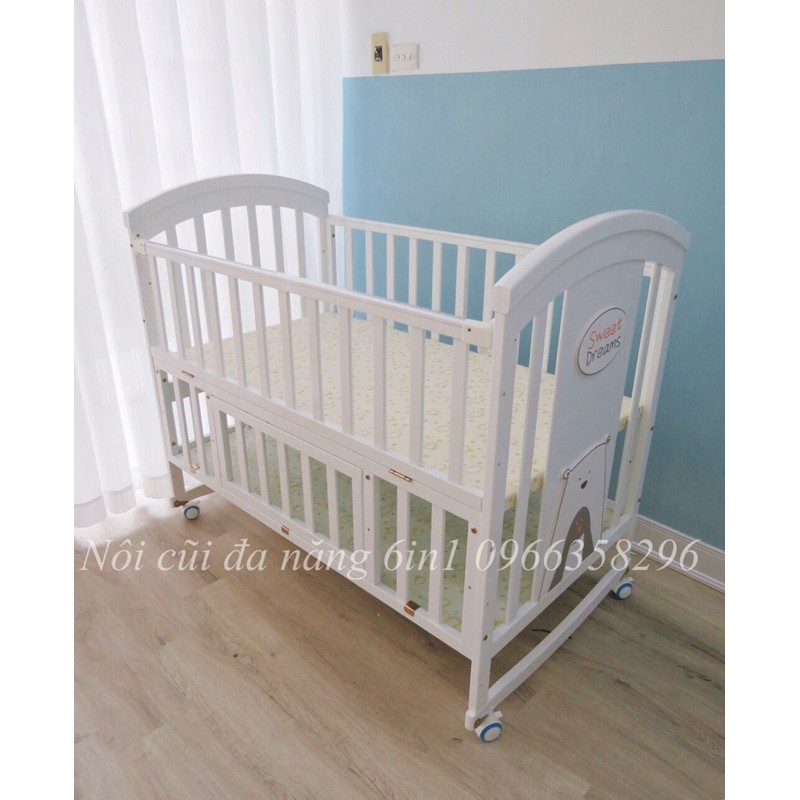 Nôi cũi đa năng 6in1 màu trắng