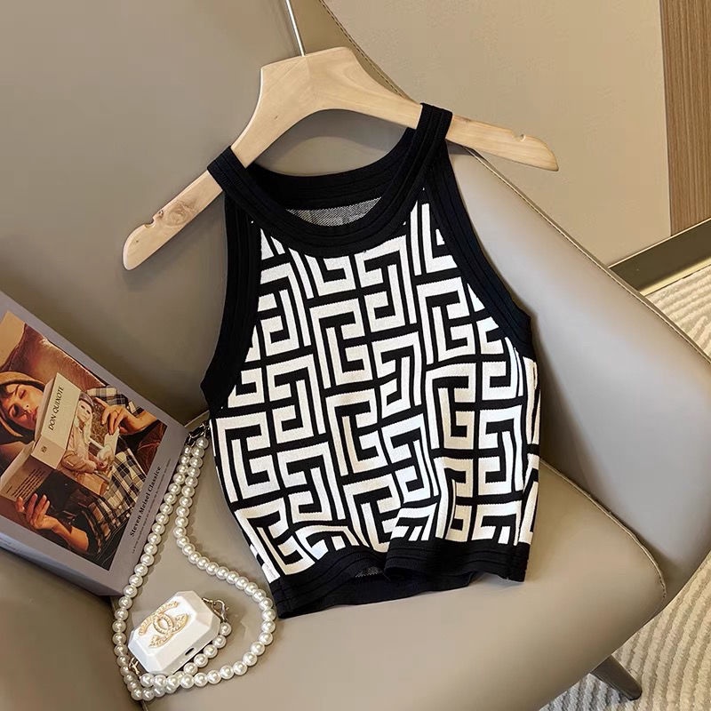 Áo Không Tay In Chữ Màu Sắc Retro Thời Trang Xuân Hè Mới Cho Nữ